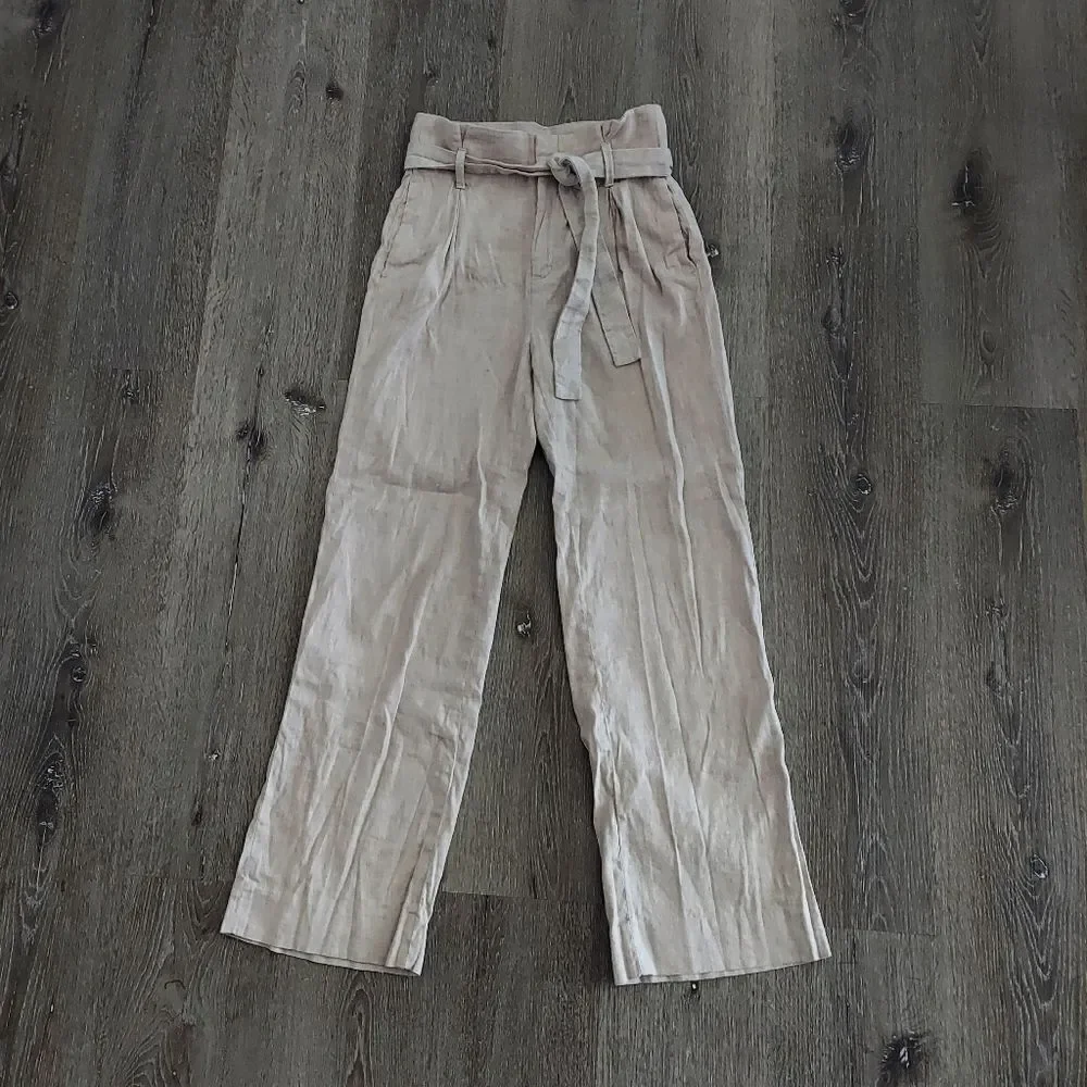Banana Republic Womens Pants 2 Tan Paperbag Dress Belt Coastal Wide Leg